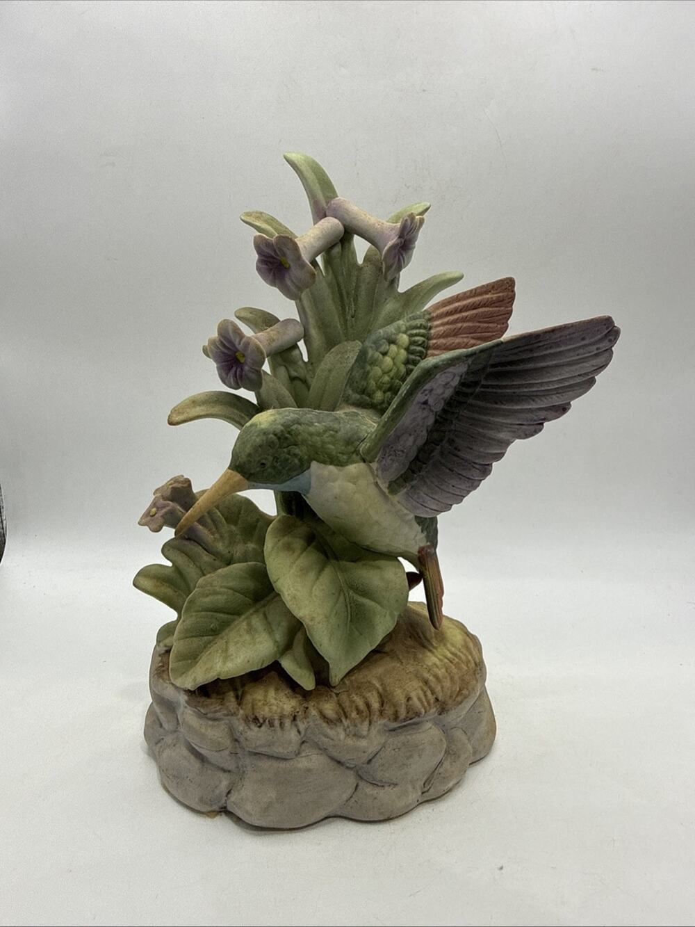 Vintage Japan Porcelain Hummingbird Floral Music Box Working 8” x 5” *